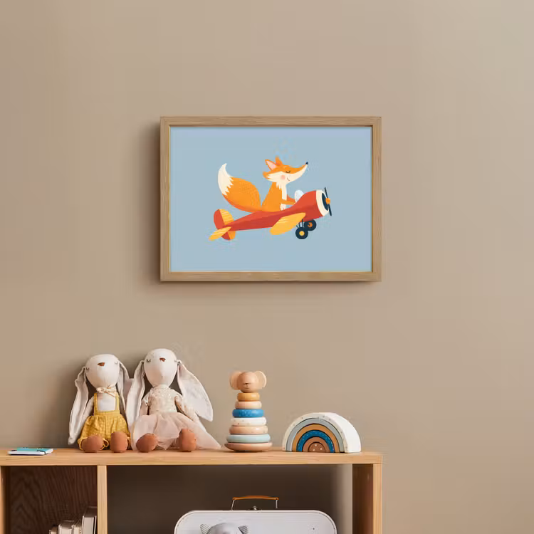 Vos - Vliegtuig - Blauw Light Box met batterij (Wandlamp kind) middel -sfeer2_kind