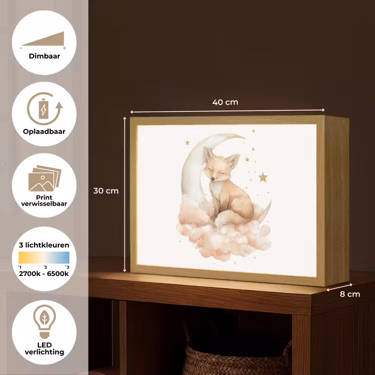 Vos - Wolken - Maan - Sterren Light Box met batterij (Wandlamp kind) middel -USP_websiteoverzichtNL