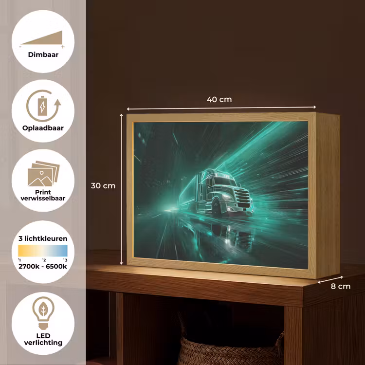 Vrachtwagen - Snelheid - Groen - Neon Light Box met batterij (Wandlamp kind) middel -USP_websiteoverzichtNL
