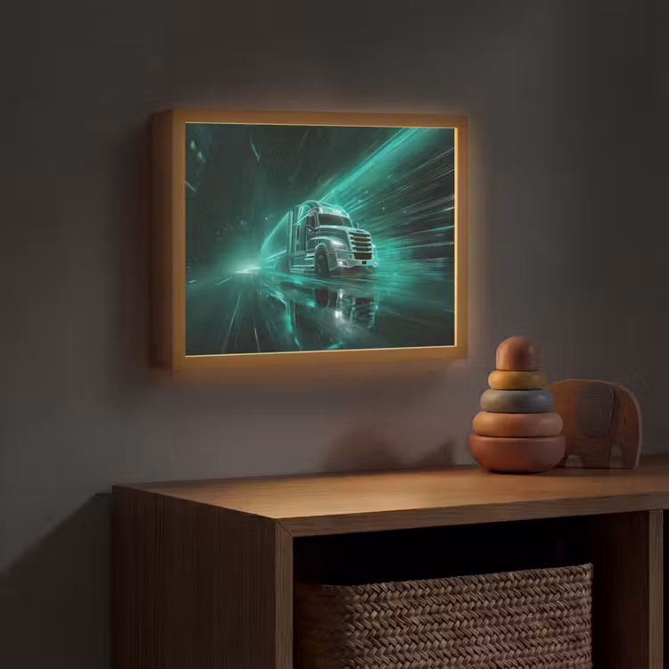 Vrachtwagen - Snelheid - Groen - Neon Light Box met batterij (Wandlamp kind) middel -sfeer5_kind