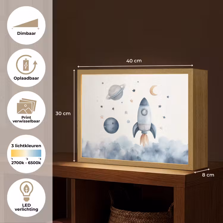 Waterverf - Planeten - Sterren - Raket Light Box met batterij (Wandlamp kind) middel -USP_websiteoverzichtNL