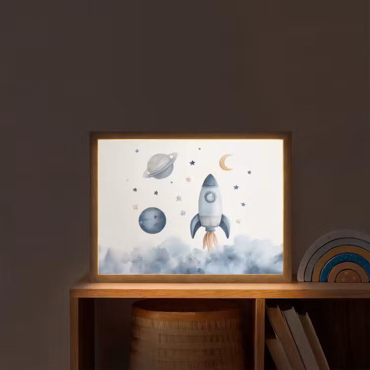 Waterverf - Planeten - Sterren - Raket Light Box met batterij (Wandlamp kind) middel -sfeer1_kind