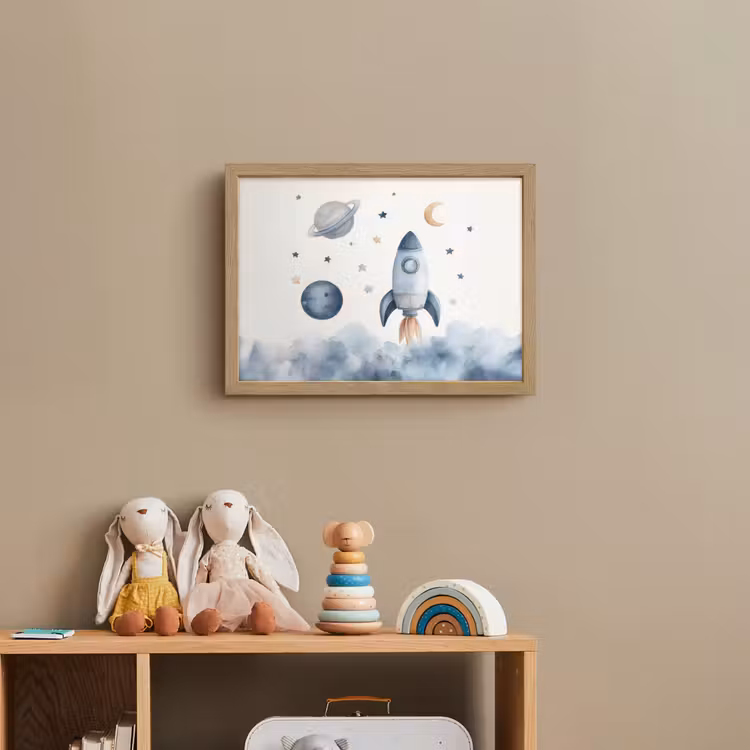 Waterverf - Planeten - Sterren - Raket Light Box met batterij (Wandlamp kind) middel -sfeer2_kind