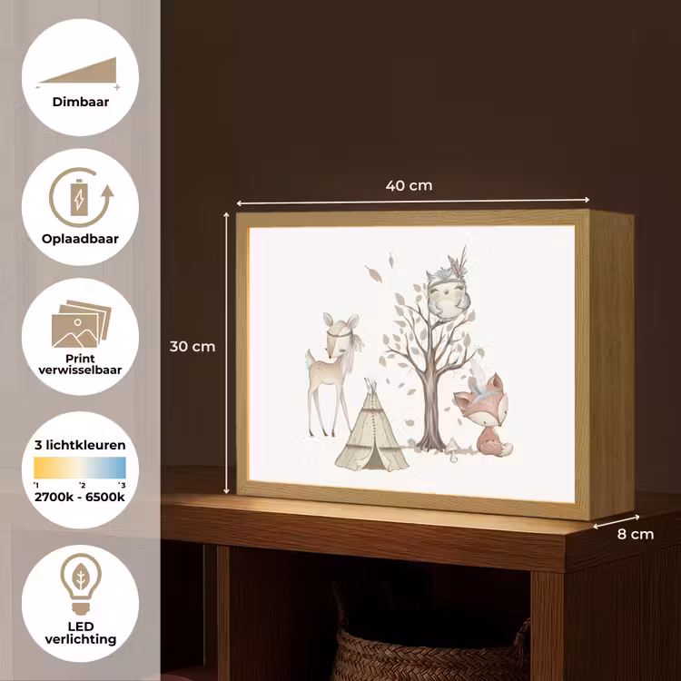Wilde dieren - Bos - Illustratie Light Box met batterij (Wandlamp kind) middel -USP_websiteoverzichtNL