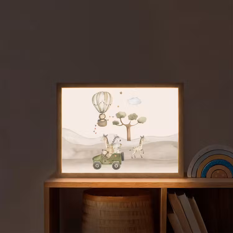 Wilde dieren - Safari - Watercolor - Luchtballon Light Box met batterij (Wandlamp kind) middel -sfeer1_kind