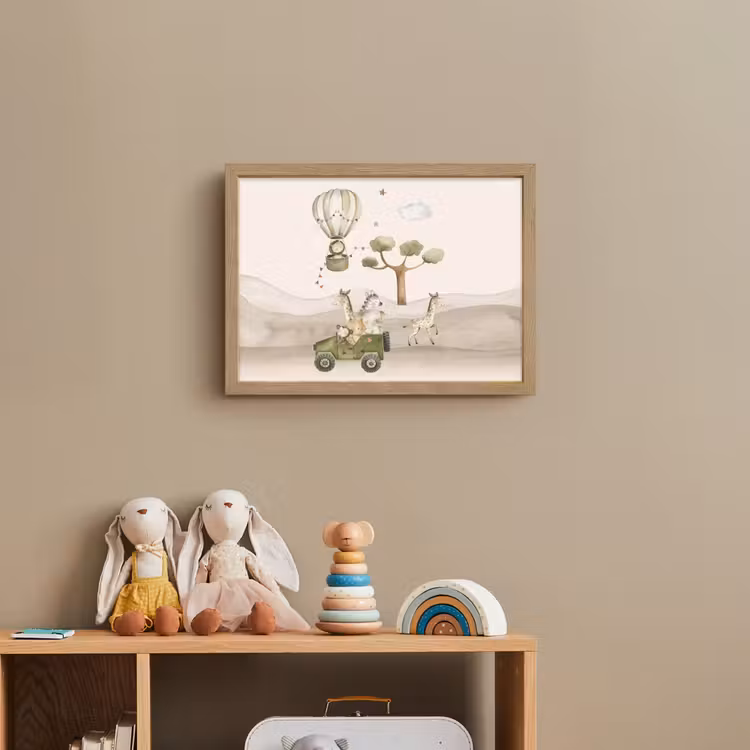 Wilde dieren - Safari - Watercolor - Luchtballon Light Box met batterij (Wandlamp kind) middel -sfeer2_kind