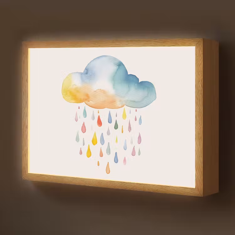 Wolk - Regen - Watercolor - Kleurrijk Light Box met batterij (Wandlamp kind) middel -z3d_website
