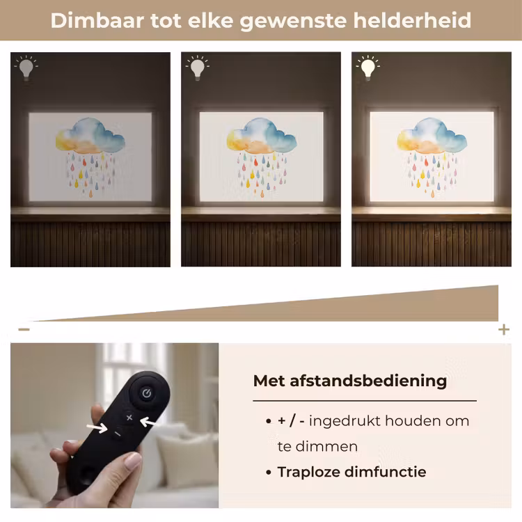 Wolk - Regen - Watercolor - Kleurrijk Light Box met batterij (Wandlamp kind) middel -USP_dimbaarNL