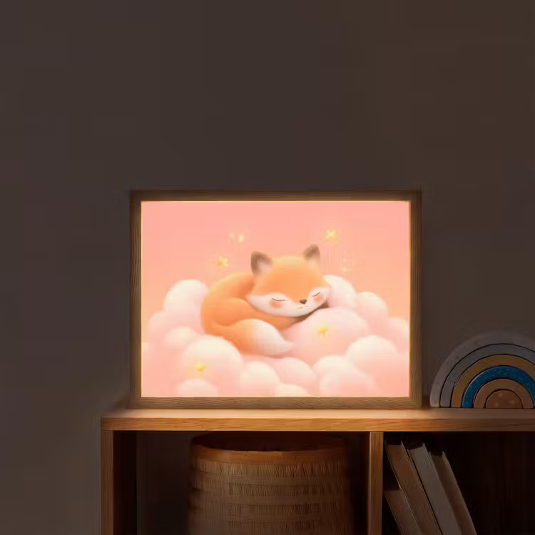 Wolken - Vos - Oranje - Sterren Light Box met batterij (Wandlamp kind) middel -sfeer1_kind