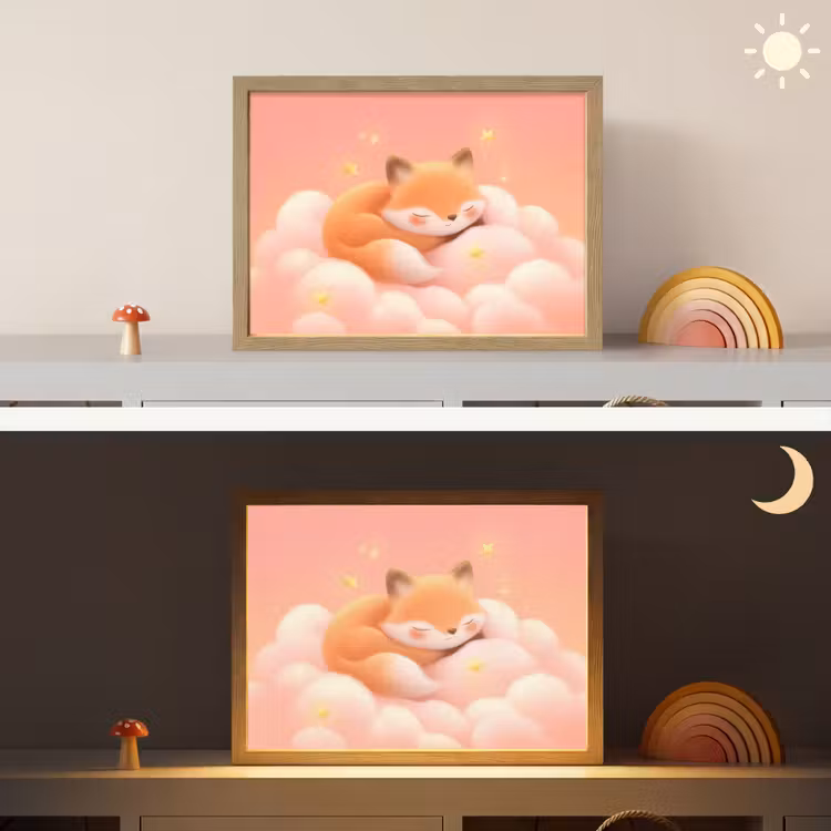 Wolken - Vos - Oranje - Sterren Light Box met batterij (Wandlamp kind) middel -sfeer3_kind