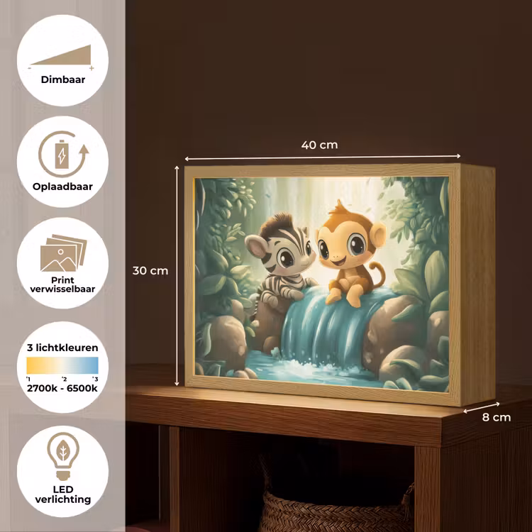 Zebra - Aap - Cartoon - Waterval Light Box met batterij (Wandlamp kind) middel -USP_websiteoverzichtNL