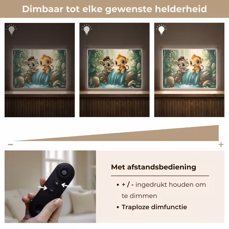 Zebra - Aap - Cartoon - Waterval Light Box met batterij (Wandlamp kind) middel -USP_dimbaarNL