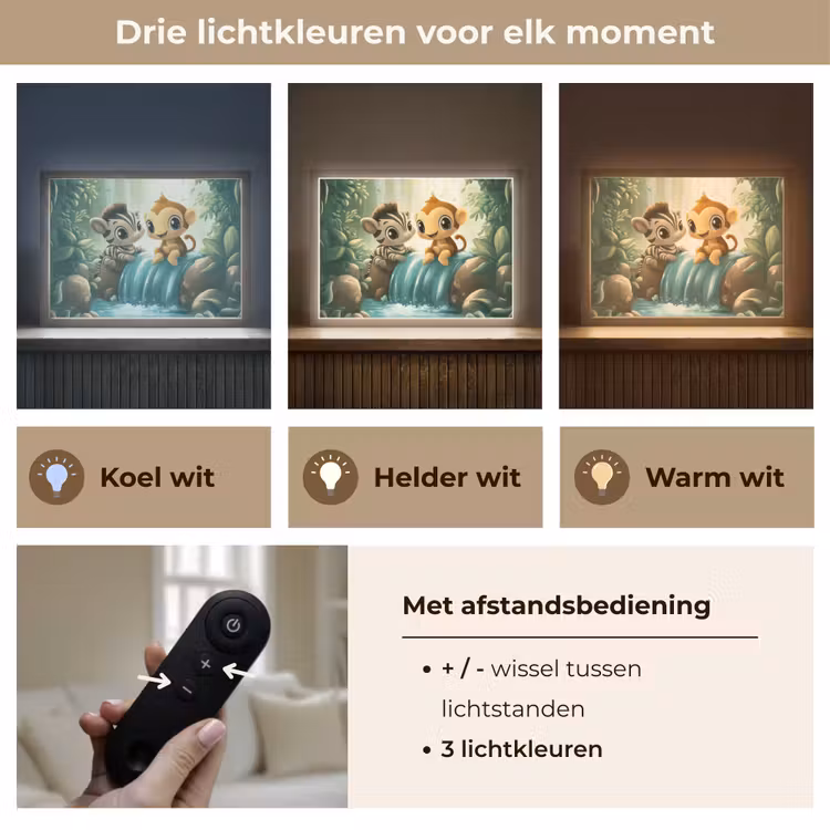 Zebra - Aap - Cartoon - Waterval Light Box met batterij (Wandlamp kind) middel -USP_lichtkleurNL