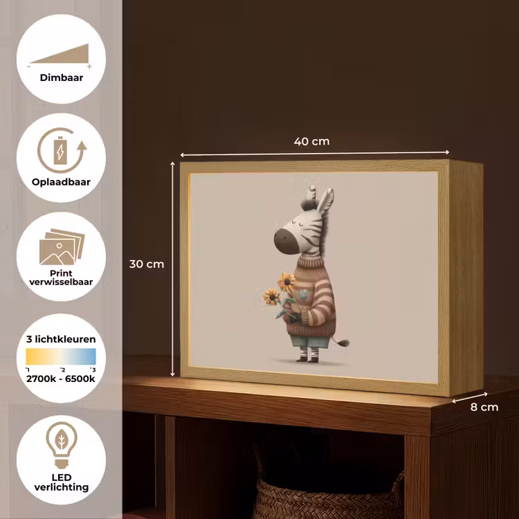 Zebra - Zonnebloemen - Warm Light Box met batterij (Wandlamp kind) middel -USP_websiteoverzichtNL