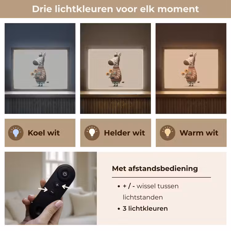 Zebra - Zonnebloemen - Warm Light Box met batterij (Wandlamp kind) middel -USP_lichtkleurNL