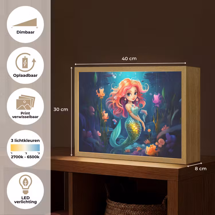 Zeemeermin - Bloemen - Onderwater - Meisjes - Kind Light Box met batterij (Wandlamp kind) middel -USP_websiteoverzichtNL