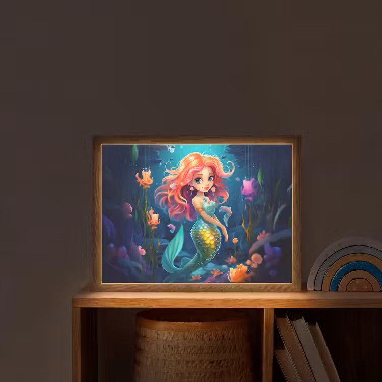 Zeemeermin - Bloemen - Onderwater - Meisjes - Kind Light Box met batterij (Wandlamp kind) middel -sfeer1_kind