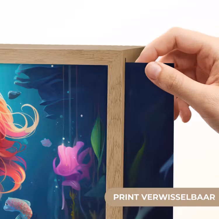 Zeemeermin - Bloemen - Onderwater - Meisjes - Kind Light Box met batterij (Wandlamp kind) middel -USP_websiteprintNL