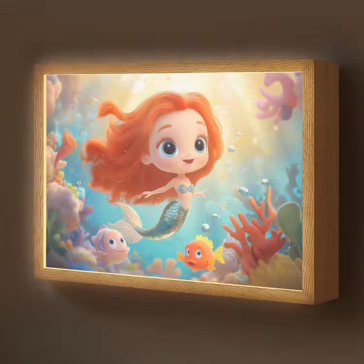 Zeemeermin - Water - Vissen - Rood Light Box met batterij (Wandlamp kind) middel -z3d_website