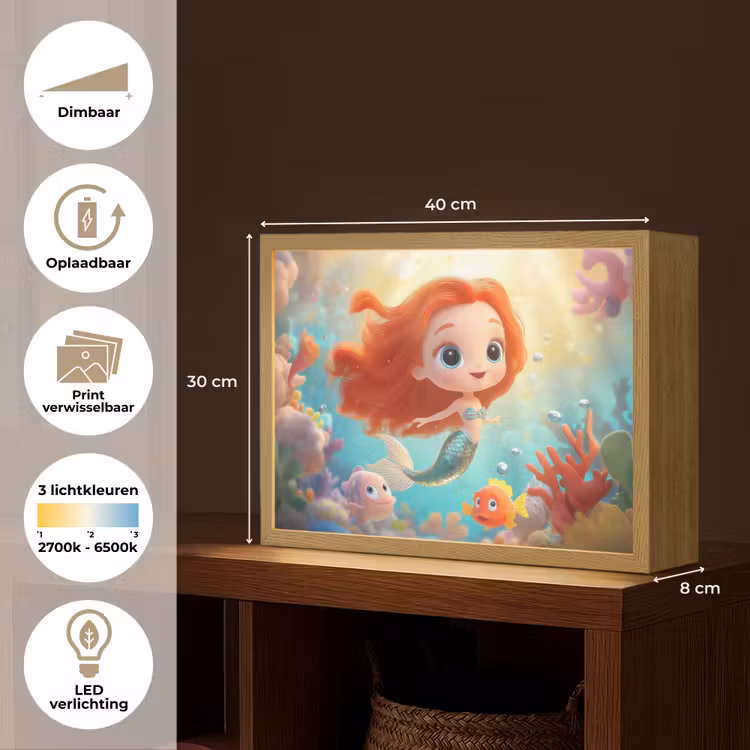 Zeemeermin - Water - Vissen - Rood Light Box met batterij (Wandlamp kind) middel -USP_websiteoverzichtNL