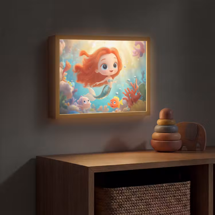 Zeemeermin - Water - Vissen - Rood Light Box met batterij (Wandlamp kind) middel -sfeer5_kind