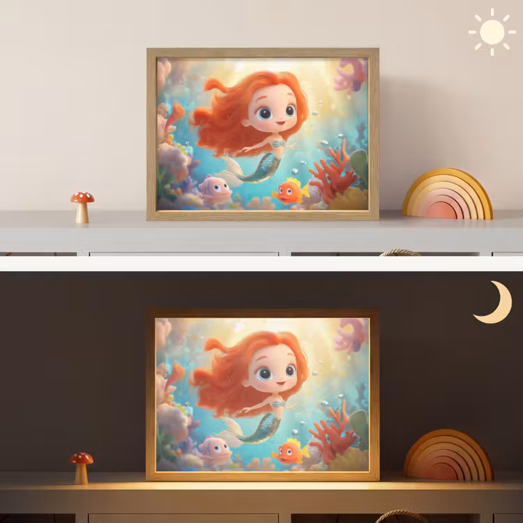 Zeemeermin - Water - Vissen - Rood Light Box met batterij (Wandlamp kind) middel -sfeer3_kind