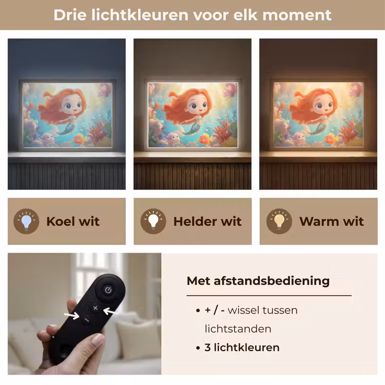 Zeemeermin - Water - Vissen - Rood Light Box met batterij (Wandlamp kind) middel -USP_lichtkleurNL