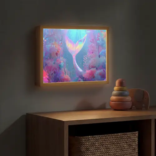 Zeemeerminnenstaart - Koraal - Water Light Box met batterij (Wandlamp kind) middel -sfeer5_kind