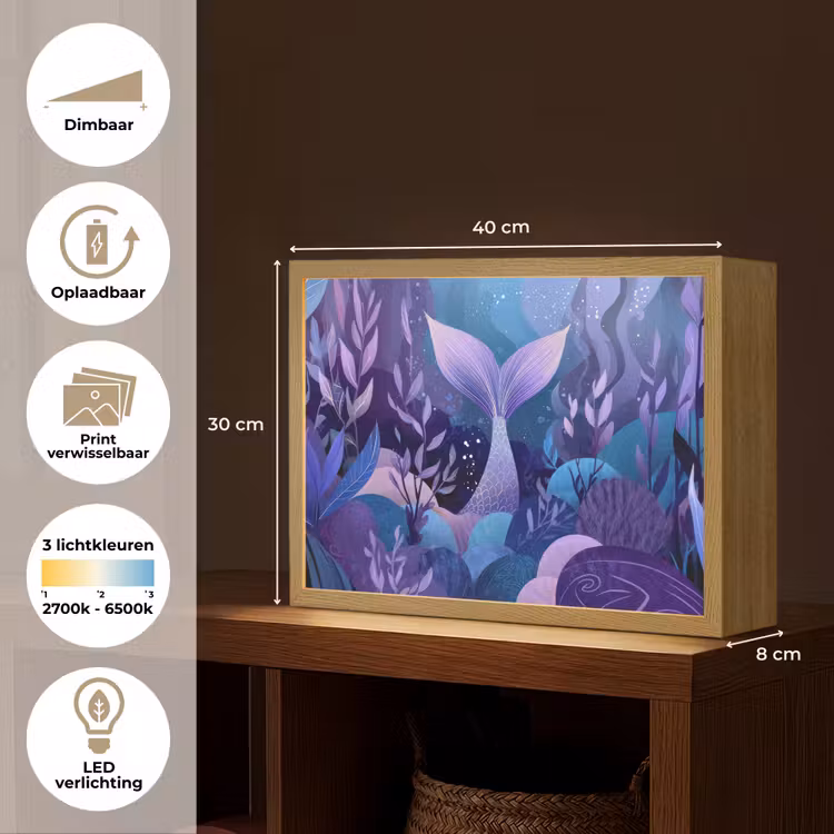 Zeemeerminnenstaart - Onderwaterplanten - Paars - Blauw Light Box met batterij (Wandlamp kind) middel -USP_websiteoverzichtNL