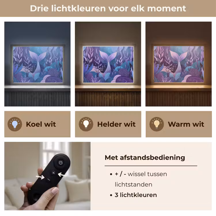 Zeemeerminnenstaart - Onderwaterplanten - Paars - Blauw Light Box met batterij (Wandlamp kind) middel -USP_lichtkleurNL