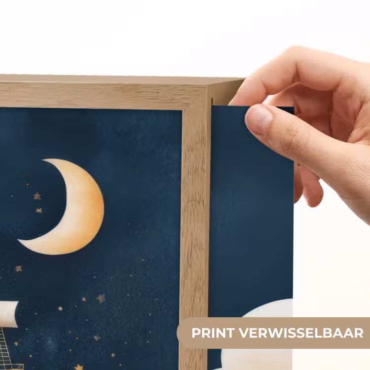 Zeilschip - Sterrenhemel - Wolken - Blauw Light Box met batterij (Wandlamp kind) middel -USP_websiteprintNL