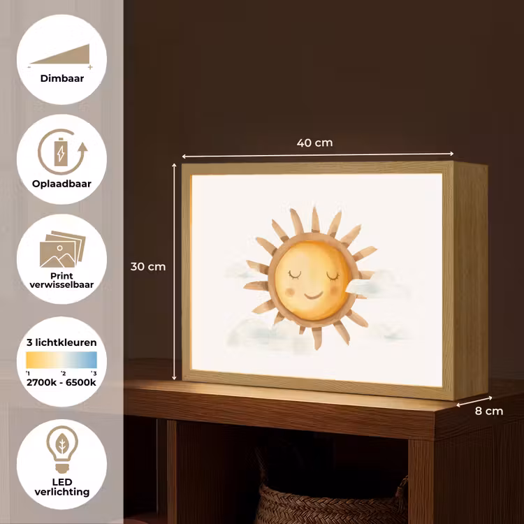 Zon - Wolken - Pastel kleuren Light Box met batterij (Wandlamp kind) middel -USP_websiteoverzichtNL