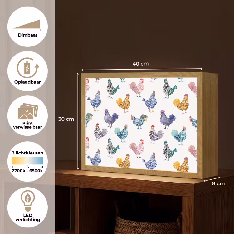 Kippen -Aquarel - Kleurrijk Light Box met batterij (Wandlamp) middel 907 -USP_websiteoverzichtNL