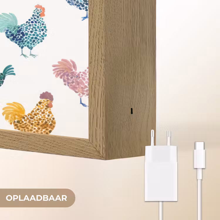 Kippen -Aquarel - Kleurrijk Light Box met batterij (Wandlamp) middel 907 -USP_websiteoplaadbaarNL
