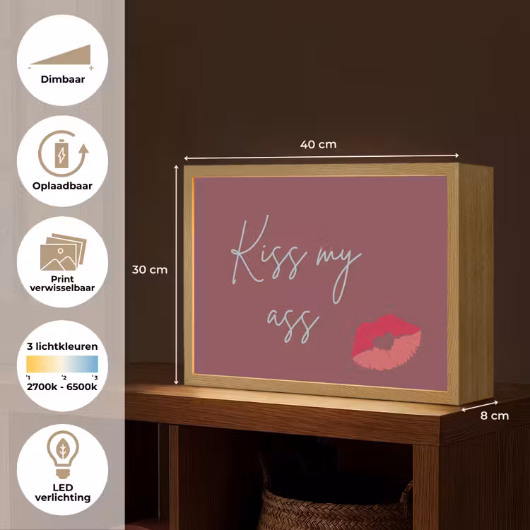 Kiss my ass - Lip - Bordeaux Light Box met batterij (Wandlamp) middel -USP_websiteoverzichtNL
