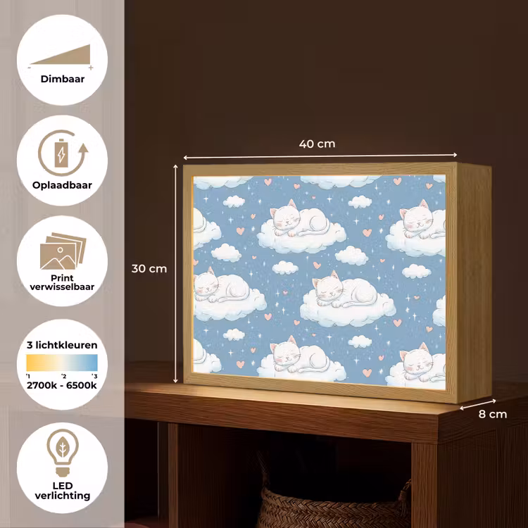 Kitten - Wolken - Blauw Light Box met batterij (Wandlamp) middel 907 -USP_websiteoverzichtNL