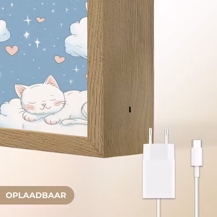 Kitten - Wolken - Blauw Light Box met batterij (Wandlamp) middel 907 -USP_websiteoplaadbaarNL