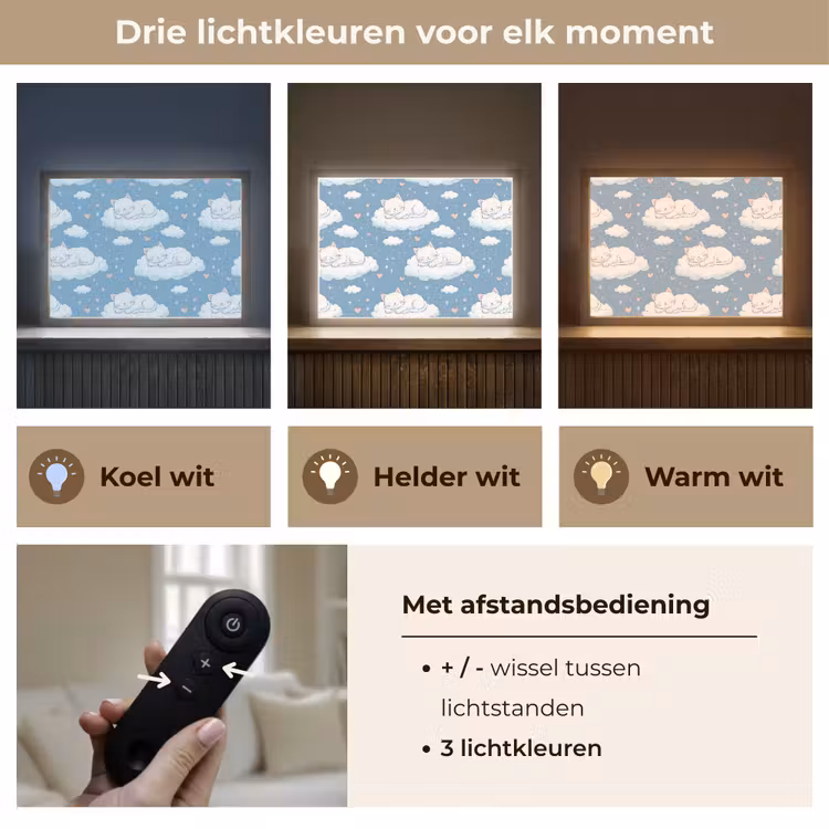 Kitten - Wolken - Blauw Light Box met batterij (Wandlamp) middel 907 -USP_lichtkleurNL