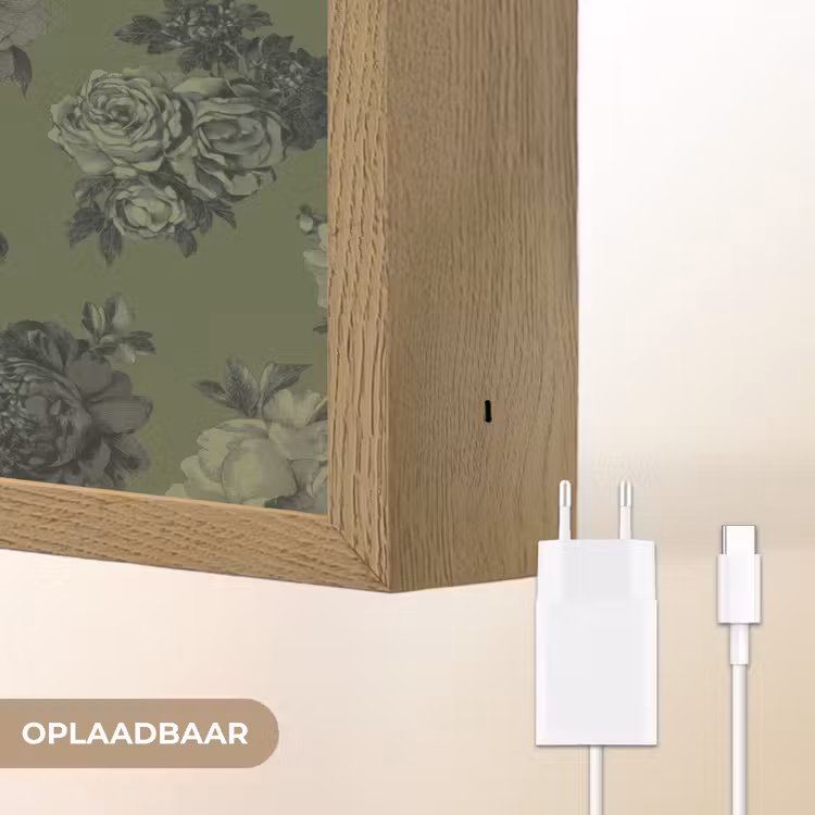 Klassiek - botanisch - olijfgroen - bloemen Light Box met batterij (Wandlamp) middel 907 -USP_websiteoplaadbaarNL