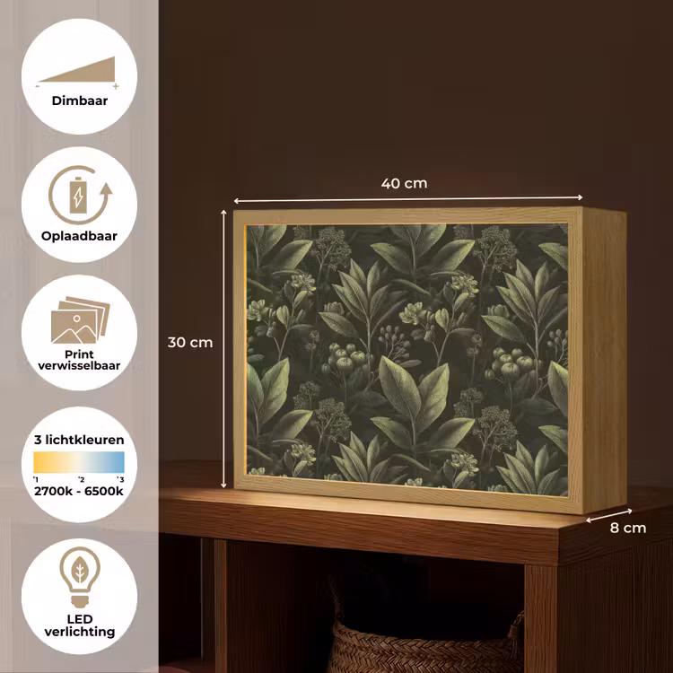 Klassiek - Donker - Botanisch - Planten Light Box met batterij (Wandlamp) middel 907 -USP_websiteoverzichtNL