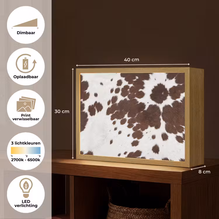 Koeienhuid - Klassiek - Bruin Light Box met batterij (Wandlamp) middel -USP_websiteoverzichtNL
