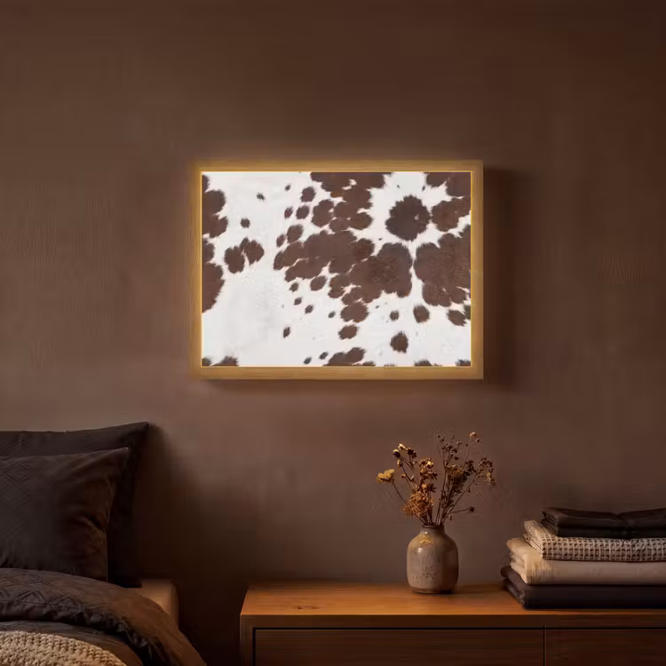 Koeienhuid - Klassiek - Bruin Light Box met batterij (Wandlamp) middel -sfeer4