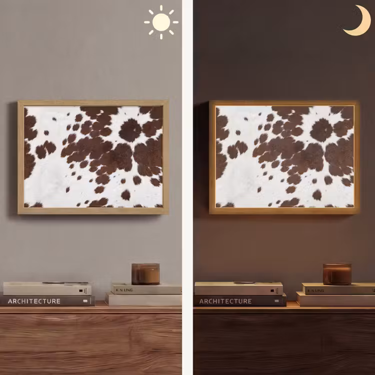 Koeienhuid - Klassiek - Bruin Light Box met batterij (Wandlamp) middel -sfeer3
