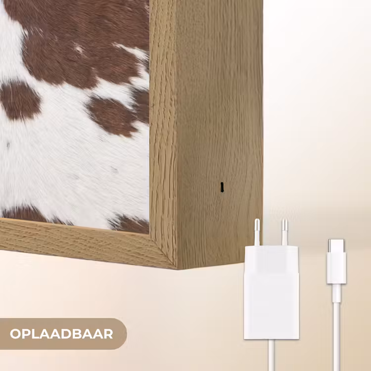 Koeienhuid - Klassiek - Bruin Light Box met batterij (Wandlamp) middel -USP_websiteoplaadbaarNL