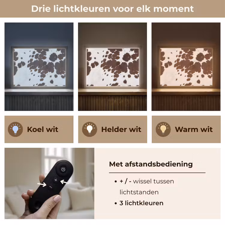 Koeienhuid - Klassiek - Bruin Light Box met batterij (Wandlamp) middel -USP_lichtkleurNL