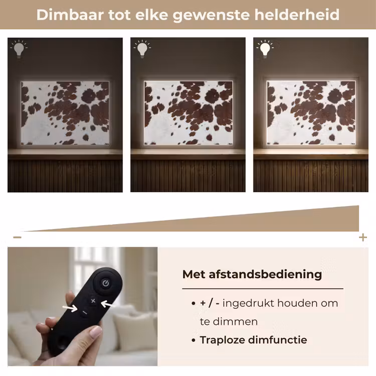 Koeienhuid - Klassiek - Bruin Light Box met batterij (Wandlamp) middel -USP_dimbaarNL