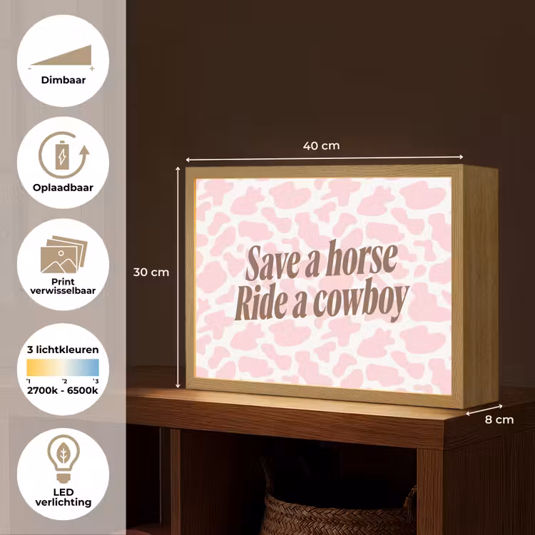 Koeienprint - Roze - Cowboy - Horse Light Box met batterij (Wandlamp) middel -USP_websiteoverzichtNL