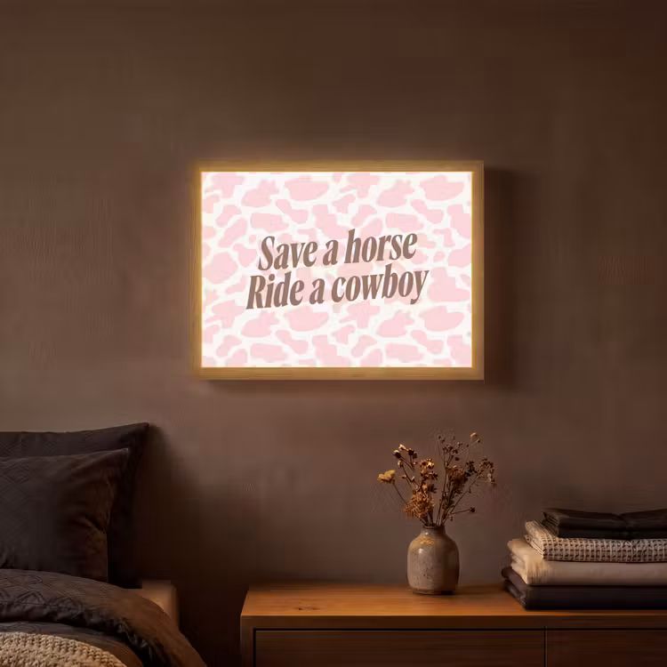 Koeienprint - Roze - Cowboy - Horse Light Box met batterij (Wandlamp) middel -sfeer4