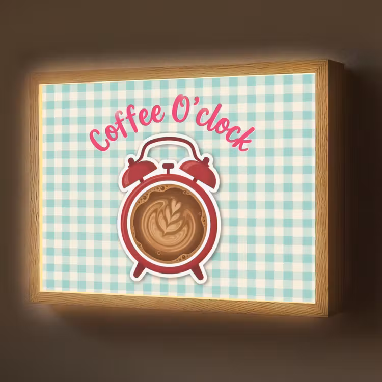 Koffie - Klok - Groen Light Box met batterij (Wandlamp) middel -z3d_website