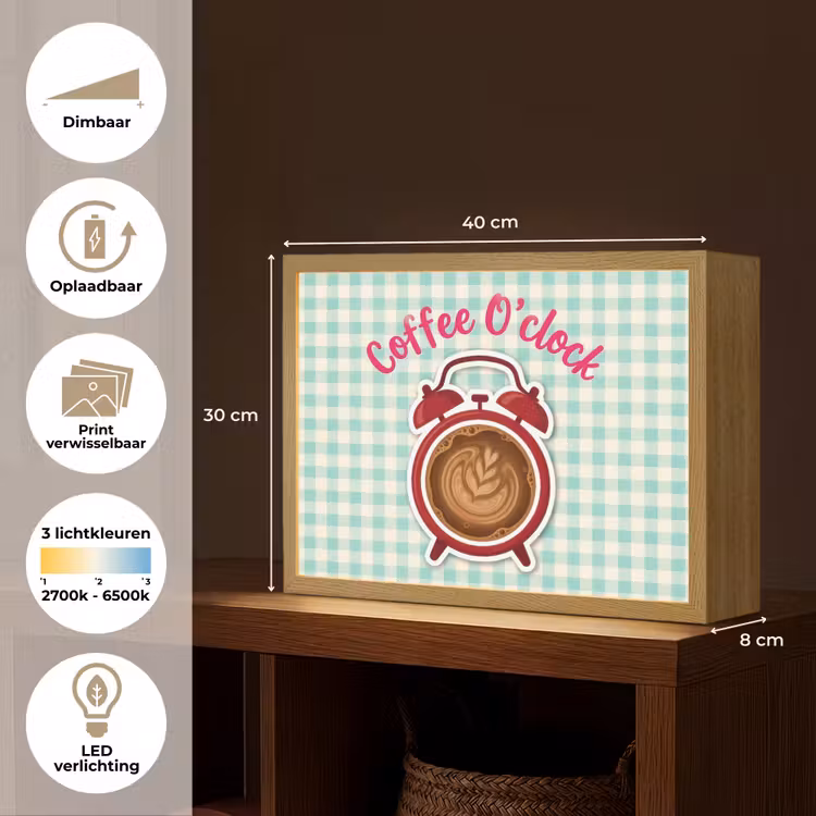 Koffie - Klok - Groen Light Box met batterij (Wandlamp) middel -USP_websiteoverzichtNL